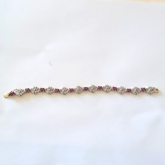 FAS 925 Art Deco Diamond & Ruby Bracelet - Picture 2 of 5